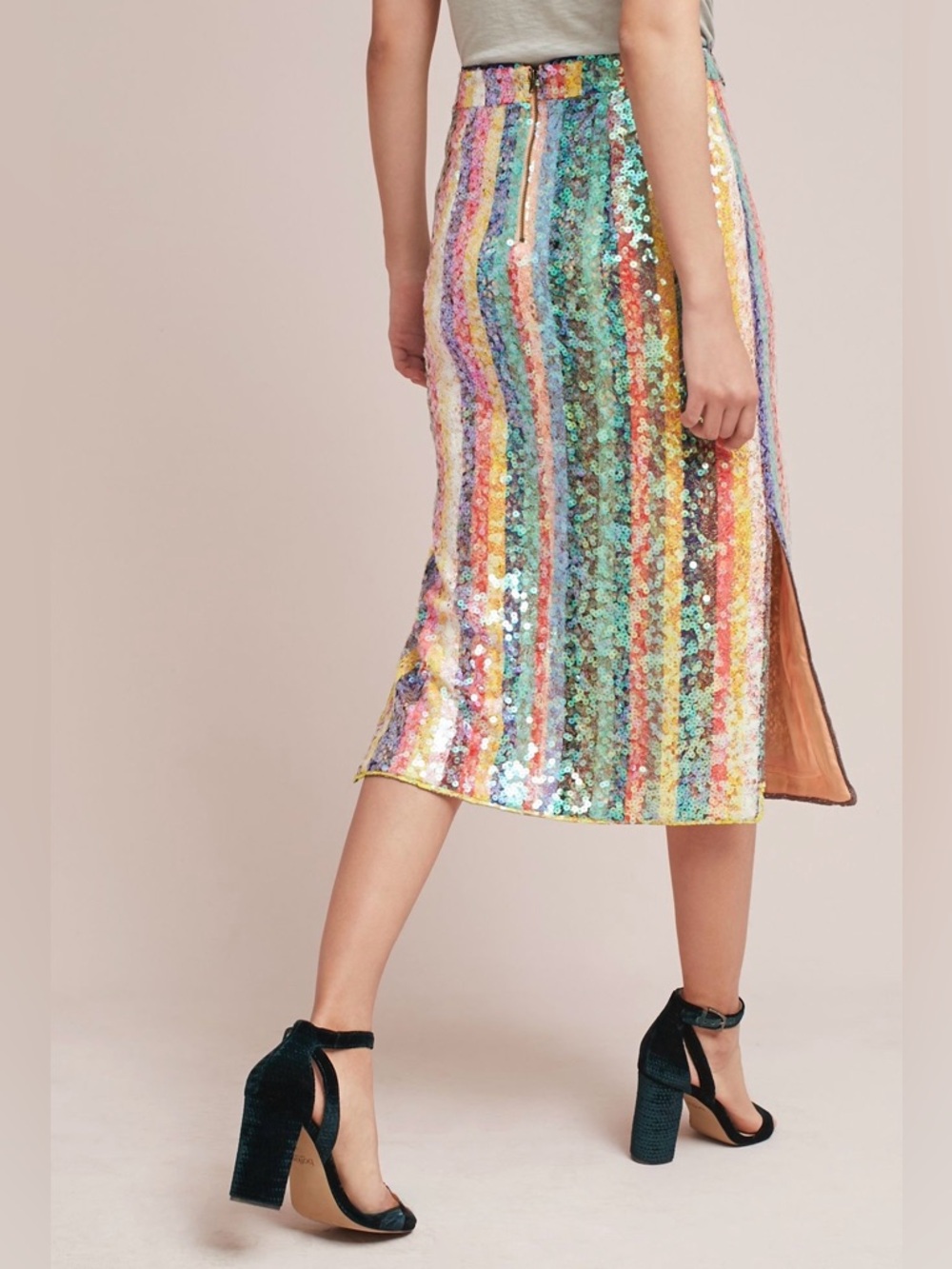 Anthropologie Maeve Sequined Palette Midi Skirt Pink Size 10 - Picture 4 of 14